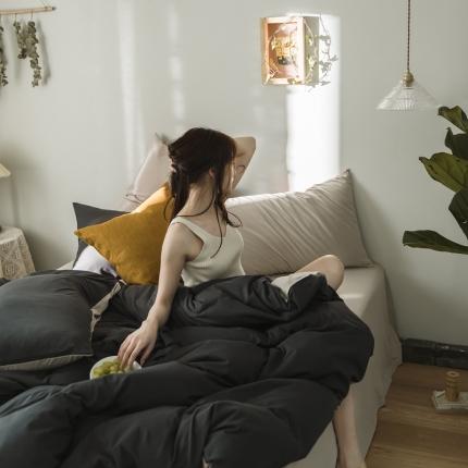 原研家居 2020新款全棉针织棉纯色系列四件套 碳灰米咖