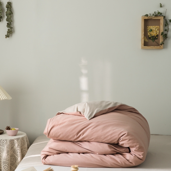 91家纺网 家纺一手货源 找家纺 原研家居 2020新款全棉针织棉纯色系列单被套 浅豆沙米咖