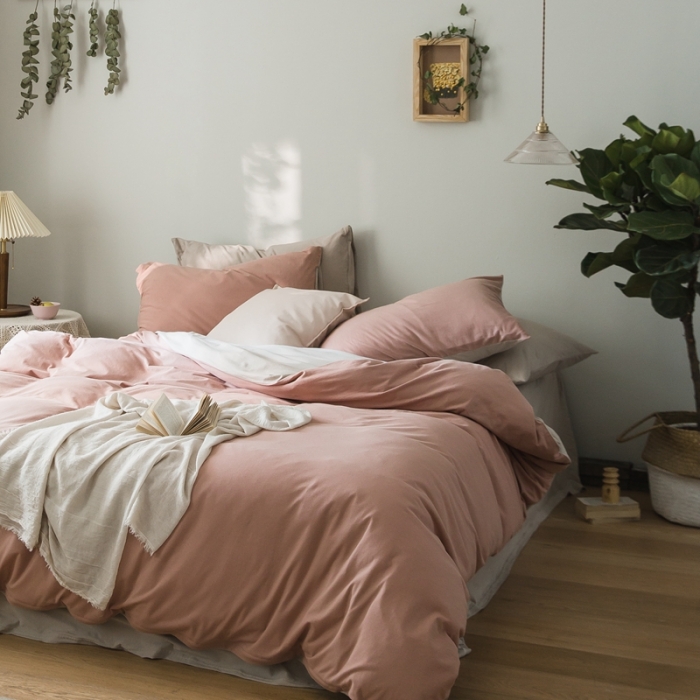 91家纺网 家纺一手货源 找家纺 原研家居 2020新款全棉针织棉纯色系列单被套 浅豆沙米咖