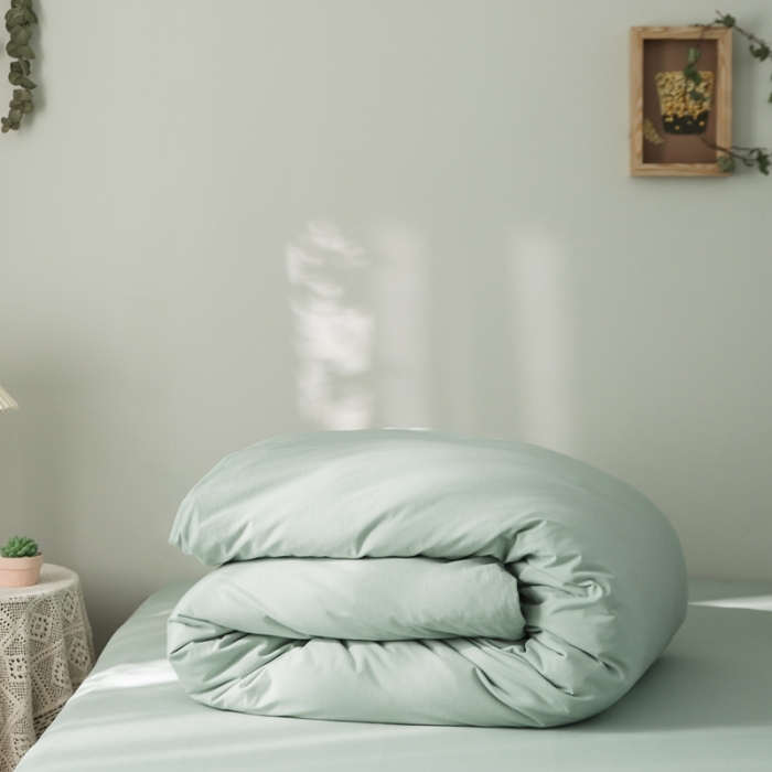 91家纺网 家纺一手货源 找家纺 原研家居 2020新款全棉针织棉纯色系列单被套 薄荷绿