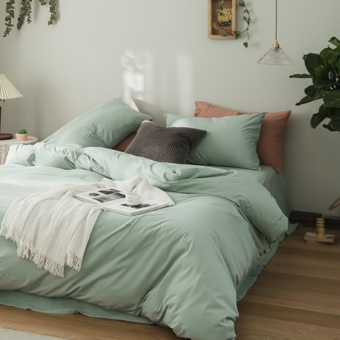 91家纺网 家纺一手货源 找家纺 原研家居 2020新款全棉针织棉纯色系列单被套 薄荷绿