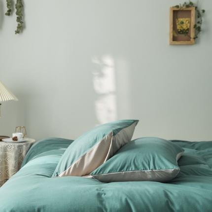 91家纺网 家纺一手货源 找家纺 原研家居 2020全棉针织棉纯色系列单枕套一对 土耳其蓝米咖