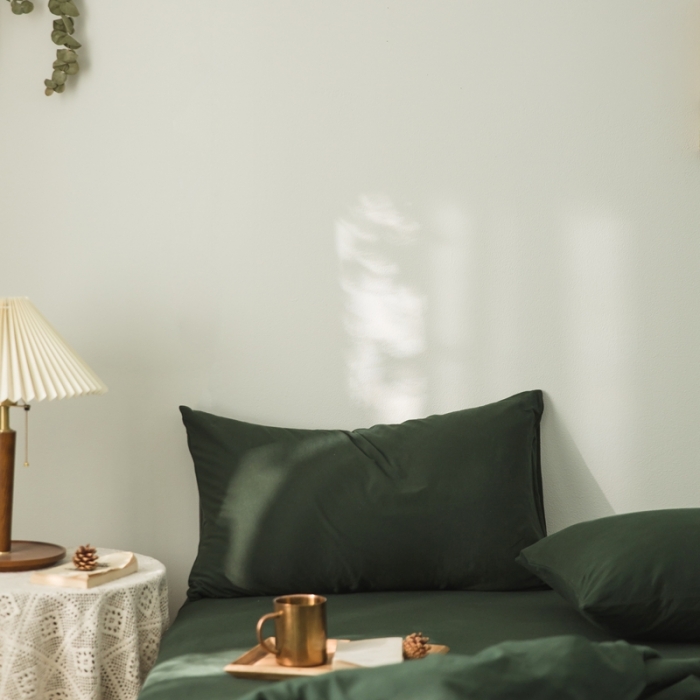 91家纺网 家纺一手货源 找家纺 原研家居 2020全棉针织棉纯色系列单枕套一对 深林绿