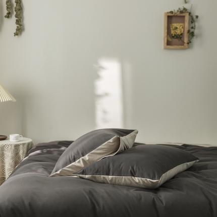 原研家居 2020全棉针织棉纯色系列单枕套一对 碳灰米咖