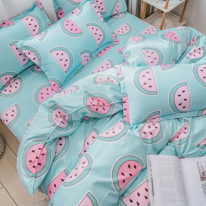 91家纺网 家纺一手货源 找家纺 乐居坊 2020新款简约小清新芦荟棉四件套 爱上西瓜