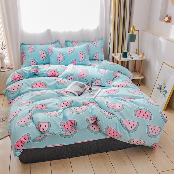 91家纺网 家纺一手货源 找家纺 乐居坊 2020新款简约小清新芦荟棉四件套 爱上西瓜