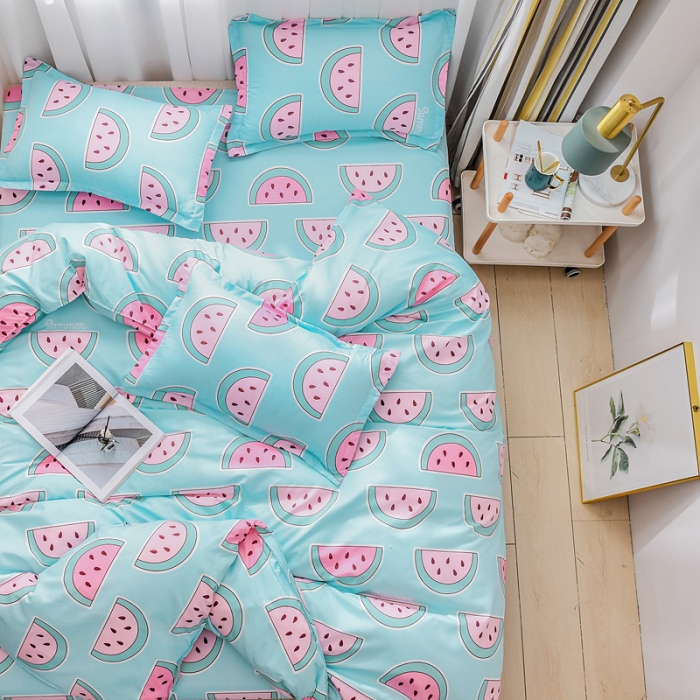 91家纺网 家纺一手货源 找家纺 乐居坊 2020新款简约小清新芦荟棉四件套 爱上西瓜