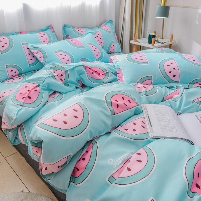 91家纺网 家纺一手货源 找家纺 乐居坊 2020新款简约小清新芦荟棉四件套 爱上西瓜