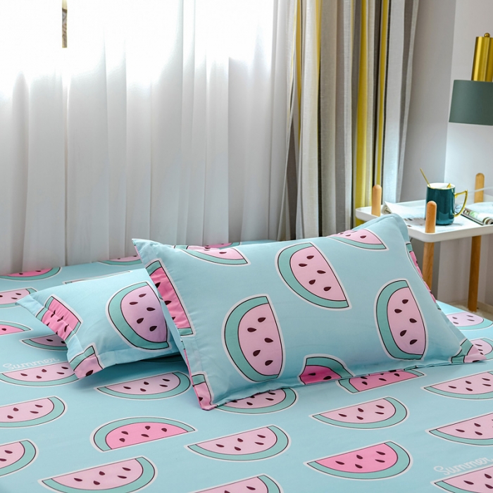 91家纺网 家纺一手货源 找家纺 乐居坊 2020新款简约小清新芦荟棉四件套 爱上西瓜