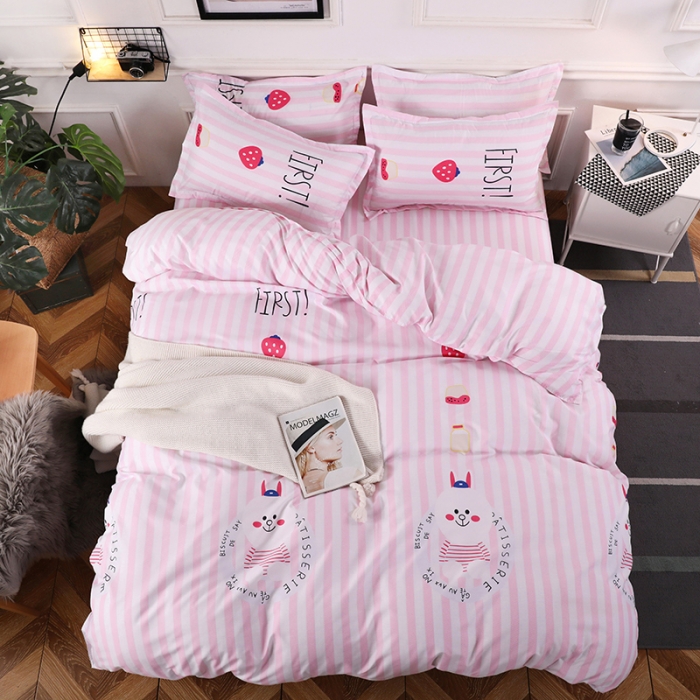 91家纺网 家纺一手货源 找家纺 乐居坊 2020新款简约小清新芦荟棉四件套 爱之梦