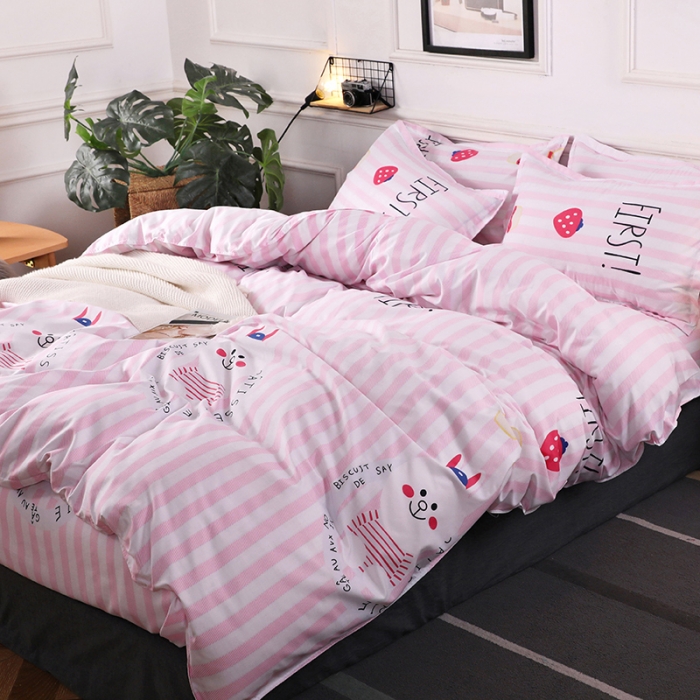 91家纺网 家纺一手货源 找家纺 乐居坊 2020新款简约小清新芦荟棉四件套 爱之梦