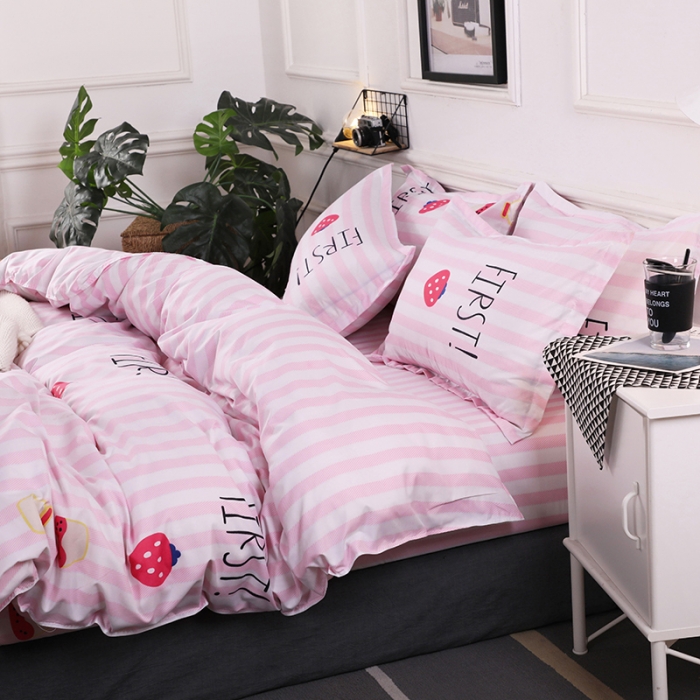 91家纺网 家纺一手货源 找家纺 乐居坊 2020新款简约小清新芦荟棉四件套 爱之梦