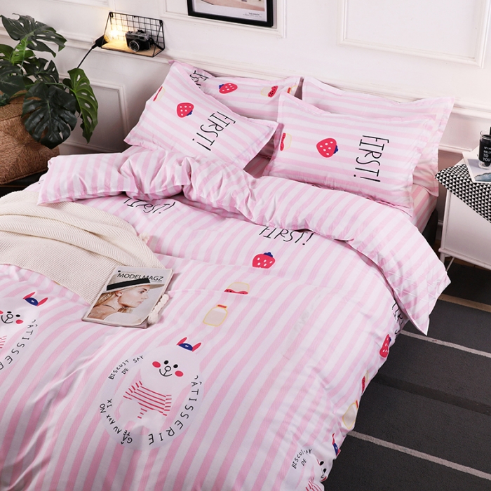 91家纺网 家纺一手货源 找家纺 乐居坊 2020新款简约小清新芦荟棉四件套 爱之梦