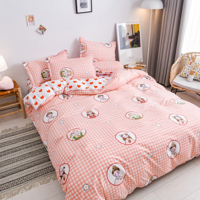 91家纺网 家纺一手货源 找家纺 乐居坊 2020新款简约小清新芦荟棉四件套 彩虹女孩