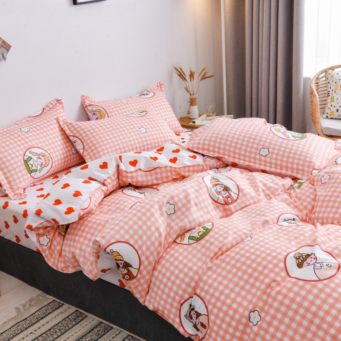 91家纺网 家纺一手货源 找家纺 乐居坊 2020新款简约小清新芦荟棉四件套 彩虹女孩