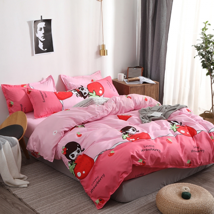 91家纺网 家纺一手货源 找家纺 乐居坊 2020新款简约小清新芦荟棉四件套 草莓伴侣