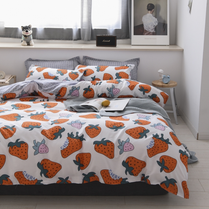 91家纺网 家纺一手货源 找家纺 乐居坊 2020新款简约小清新芦荟棉四件套 草莓派