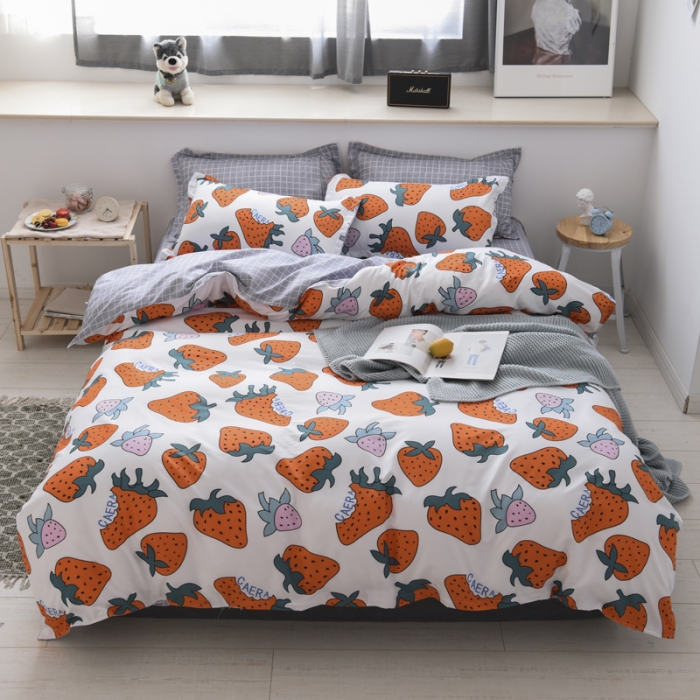 91家纺网 家纺一手货源 找家纺 乐居坊 2020新款简约小清新芦荟棉四件套 草莓派