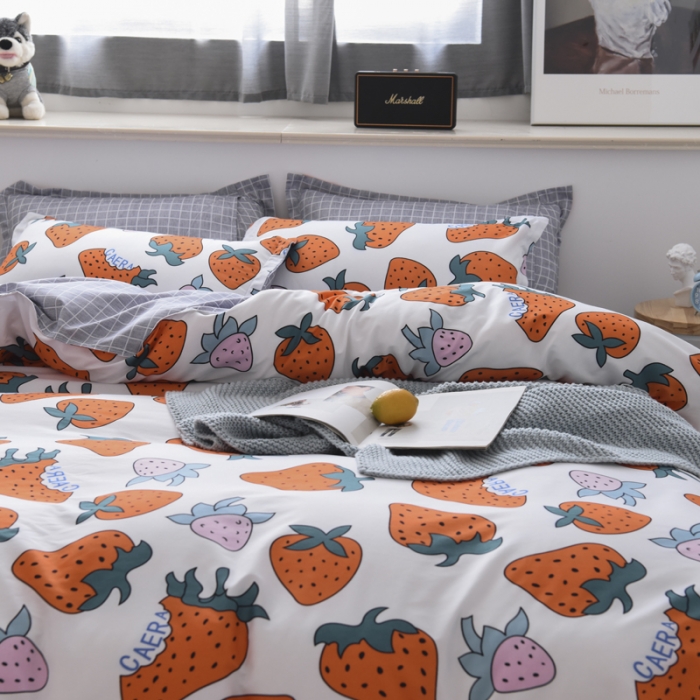 91家纺网 家纺一手货源 找家纺 乐居坊 2020新款简约小清新芦荟棉四件套 草莓派