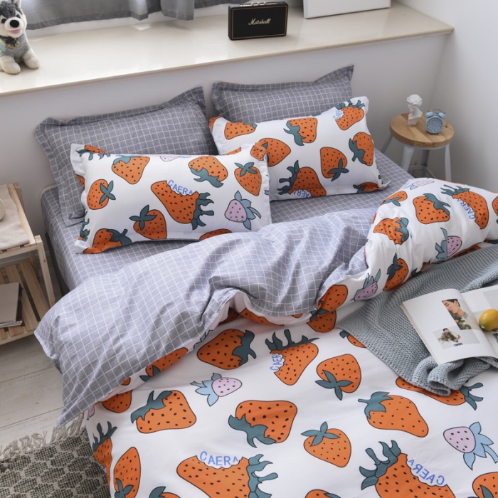 91家纺网 家纺一手货源 找家纺 乐居坊 2020新款简约小清新芦荟棉四件套 草莓派