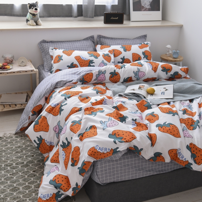 91家纺网 家纺一手货源 找家纺 乐居坊 2020新款简约小清新芦荟棉四件套 草莓派