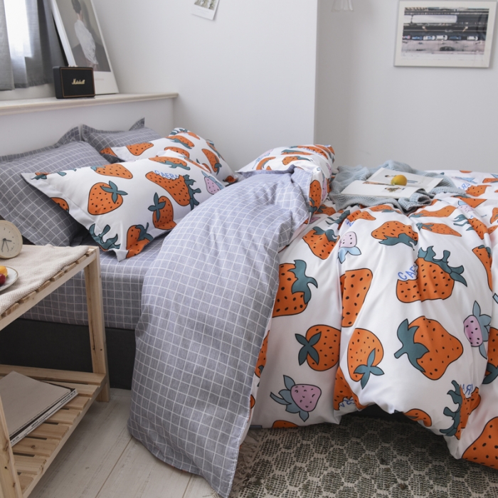 91家纺网 家纺一手货源 找家纺 乐居坊 2020新款简约小清新芦荟棉四件套 草莓派