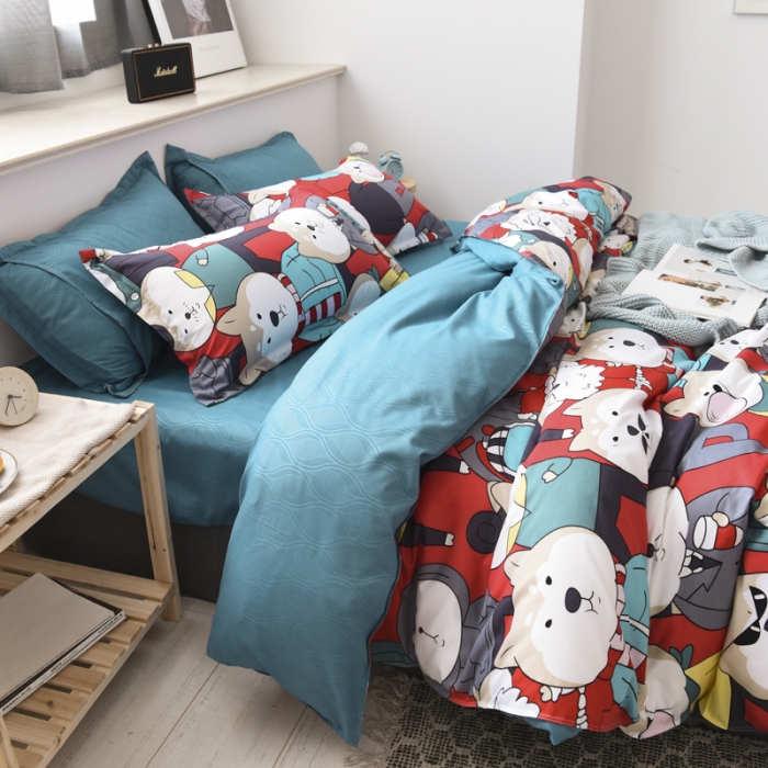 91家纺网 家纺一手货源 找家纺 乐居坊 2020新款简约小清新芦荟棉四件套 柴犬先生