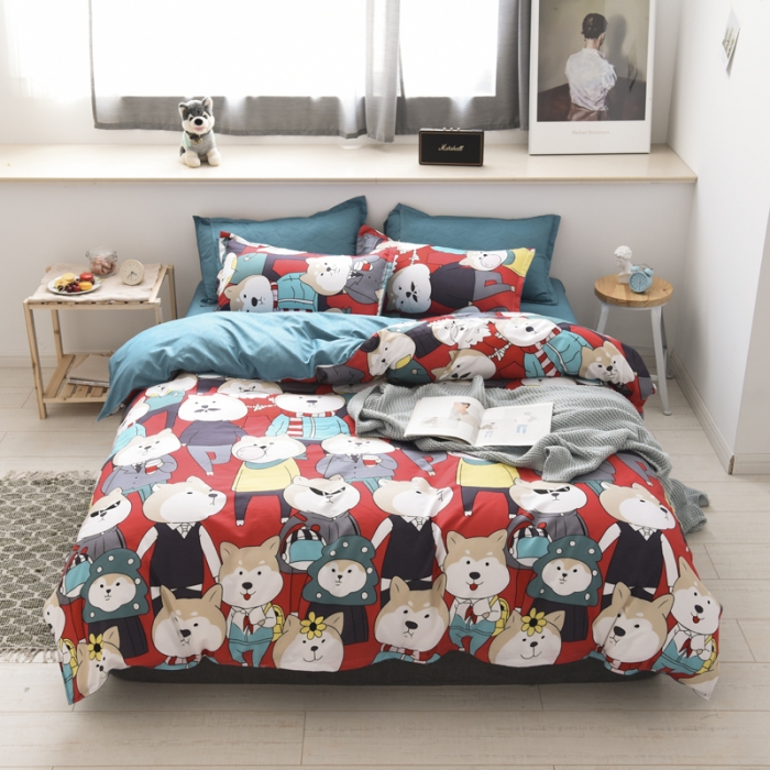 91家纺网 家纺一手货源 找家纺 乐居坊 2020新款简约小清新芦荟棉四件套 柴犬先生