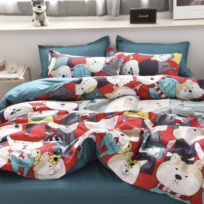 91家纺网 家纺一手货源 找家纺 乐居坊 2020新款简约小清新芦荟棉四件套 柴犬先生