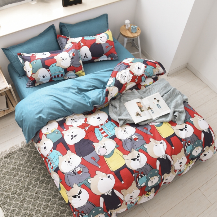 91家纺网 家纺一手货源 找家纺 乐居坊 2020新款简约小清新芦荟棉四件套 柴犬先生