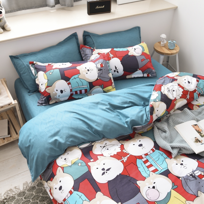 91家纺网 家纺一手货源 找家纺 乐居坊 2020新款简约小清新芦荟棉四件套 柴犬先生