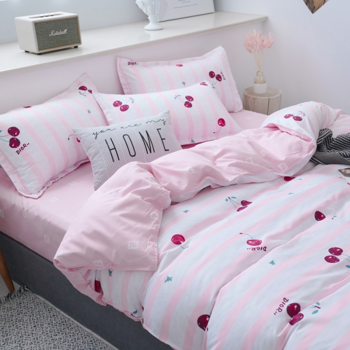 91家纺网 家纺一手货源 找家纺 乐居坊 2020新款简约小清新芦荟棉四件套 车厘子