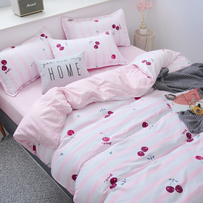 91家纺网 家纺一手货源 找家纺 乐居坊 2020新款简约小清新芦荟棉四件套 车厘子