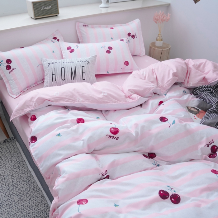 91家纺网 家纺一手货源 找家纺 乐居坊 2020新款简约小清新芦荟棉四件套 车厘子