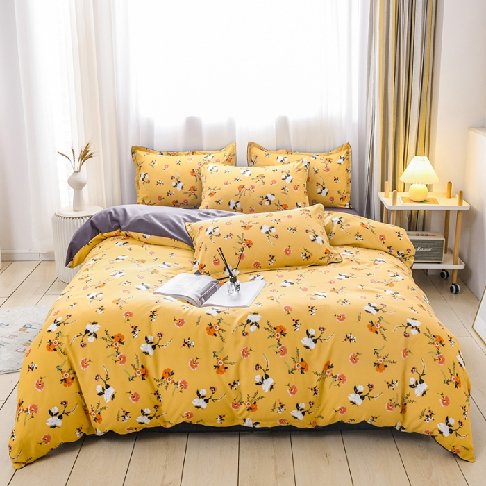 91家纺网 家纺一手货源 找家纺 乐居坊 2020新款简约小清新芦荟棉四件套 橙瑶