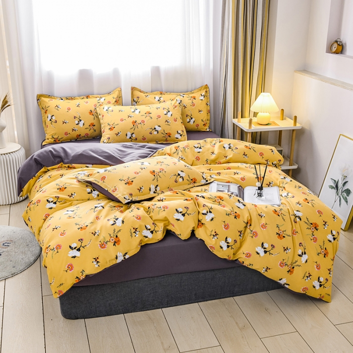 91家纺网 家纺一手货源 找家纺 乐居坊 2020新款简约小清新芦荟棉四件套 橙瑶