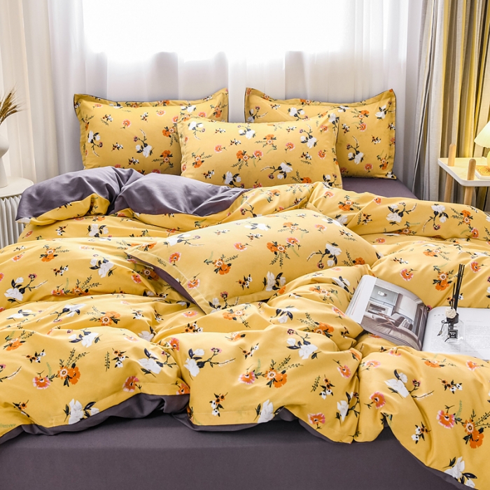 91家纺网 家纺一手货源 找家纺 乐居坊 2020新款简约小清新芦荟棉四件套 橙瑶