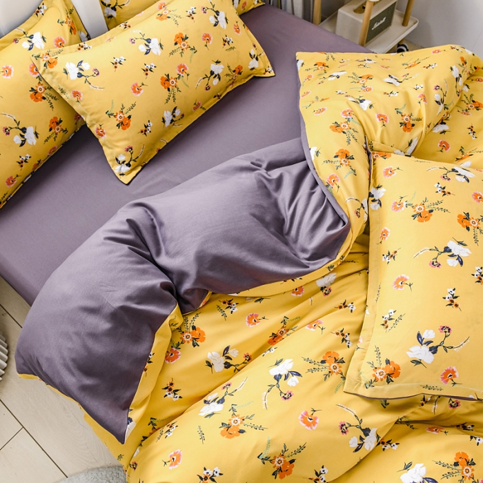 91家纺网 家纺一手货源 找家纺 乐居坊 2020新款简约小清新芦荟棉四件套 橙瑶