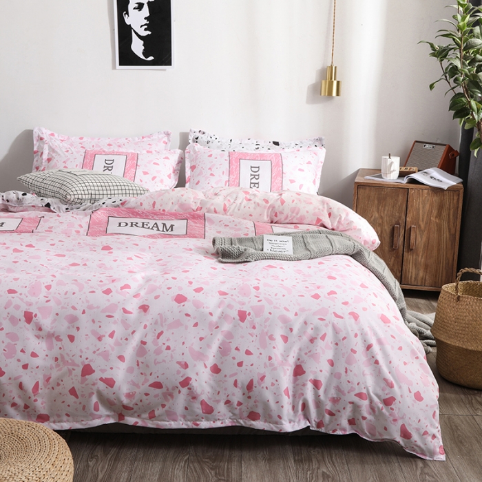 91家纺网 家纺一手货源 找家纺 乐居坊 2020新款简约小清新芦荟棉四件套 都市恋人粉