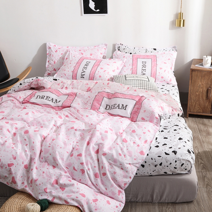 91家纺网 家纺一手货源 找家纺 乐居坊 2020新款简约小清新芦荟棉四件套 都市恋人粉