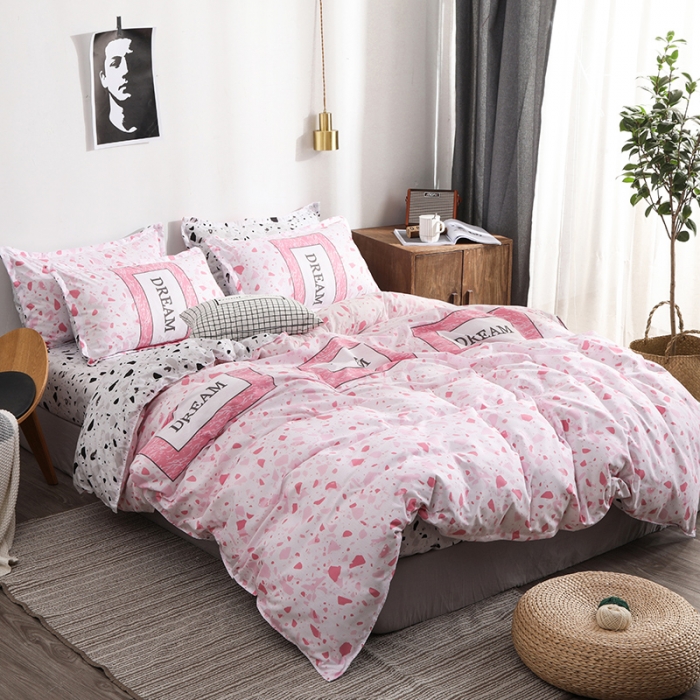 91家纺网 家纺一手货源 找家纺 乐居坊 2020新款简约小清新芦荟棉四件套 都市恋人粉