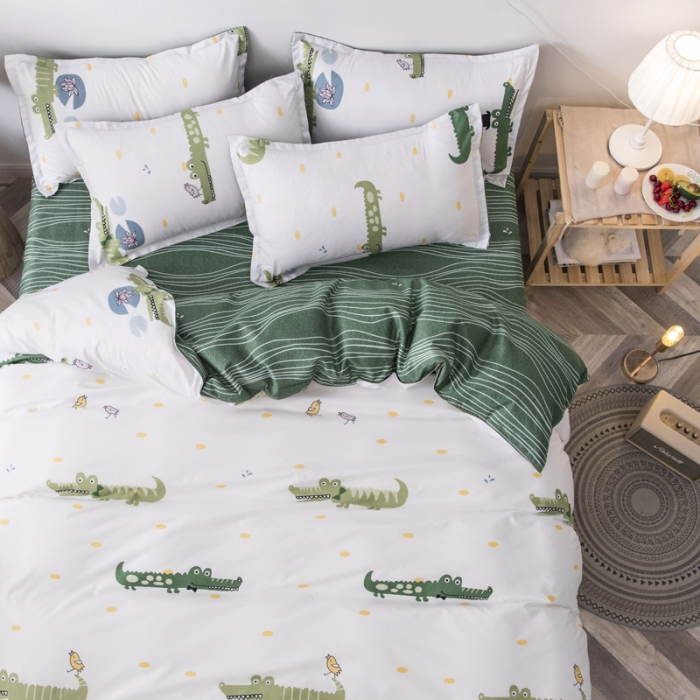 91家纺网 家纺一手货源 找家纺 乐居坊 2020新款简约小清新芦荟棉四件套 鳄鱼先生