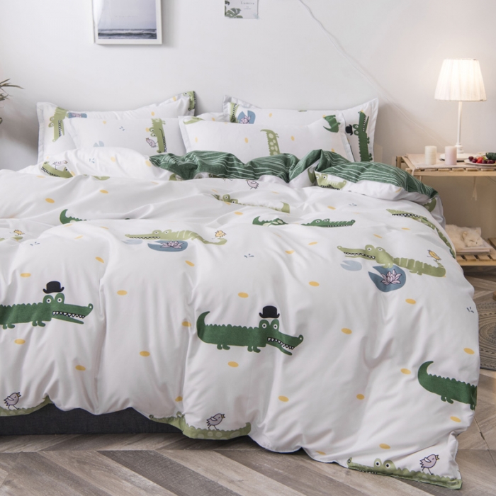 91家纺网 家纺一手货源 找家纺 乐居坊 2020新款简约小清新芦荟棉四件套 鳄鱼先生