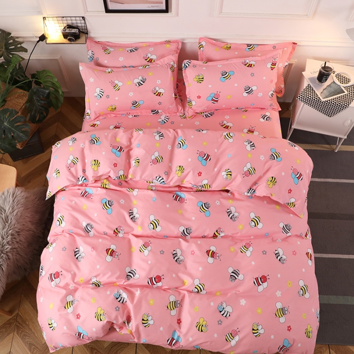 91家纺网 家纺一手货源 找家纺 乐居坊 2020新款简约小清新芦荟棉四件套 蜂之恋粉