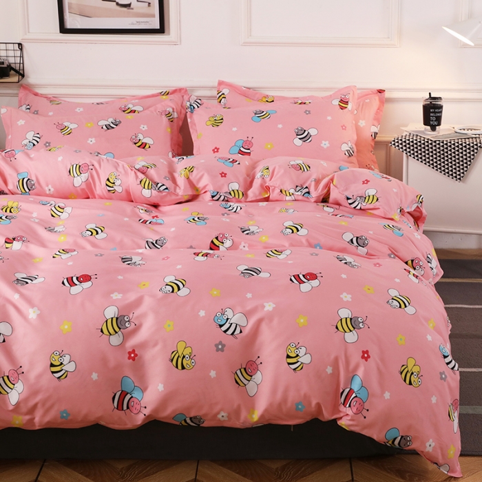 91家纺网 家纺一手货源 找家纺 乐居坊 2020新款简约小清新芦荟棉四件套 蜂之恋粉