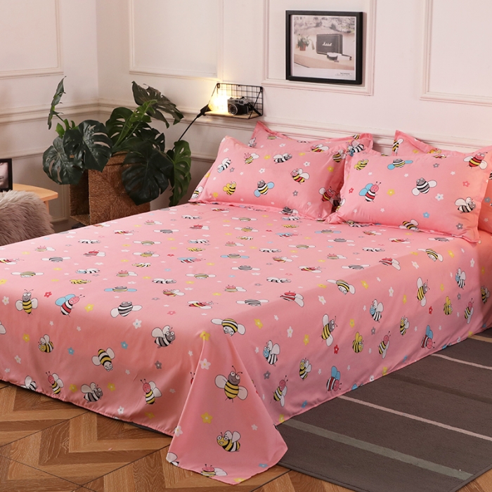 91家纺网 家纺一手货源 找家纺 乐居坊 2020新款简约小清新芦荟棉四件套 蜂之恋粉