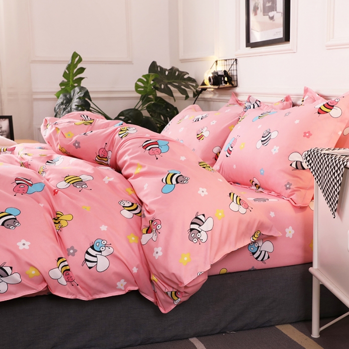 91家纺网 家纺一手货源 找家纺 乐居坊 2020新款简约小清新芦荟棉四件套 蜂之恋粉