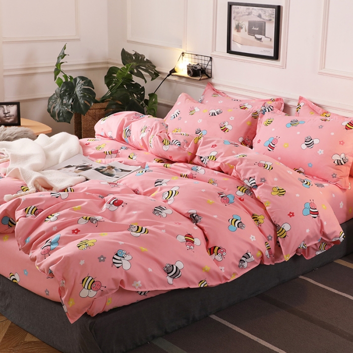 91家纺网 家纺一手货源 找家纺 乐居坊 2020新款简约小清新芦荟棉四件套 蜂之恋粉