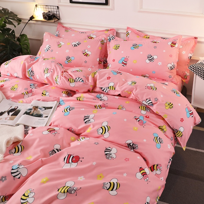 91家纺网 家纺一手货源 找家纺 乐居坊 2020新款简约小清新芦荟棉四件套 蜂之恋粉