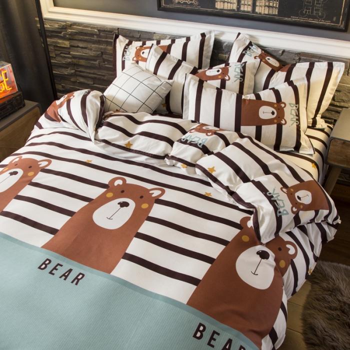 91家纺网 家纺一手货源 找家纺 乐居坊 2020新款简约小清新芦荟棉四件套 乖乖熊